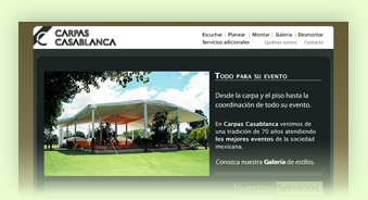 Foto de la interfaz del sitio Carpas Casablanca