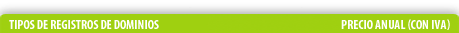Lista de precios de registros de dominios